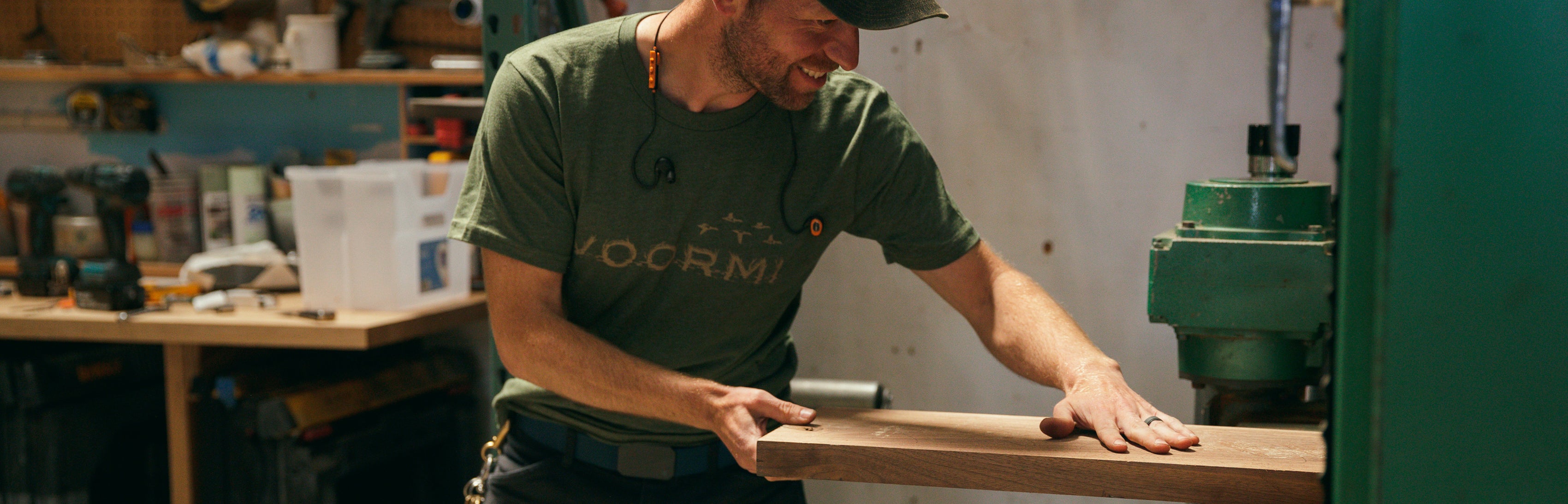 man wood-working wearing a Groove Life ring