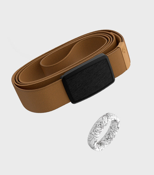 a brown belt and a white ring