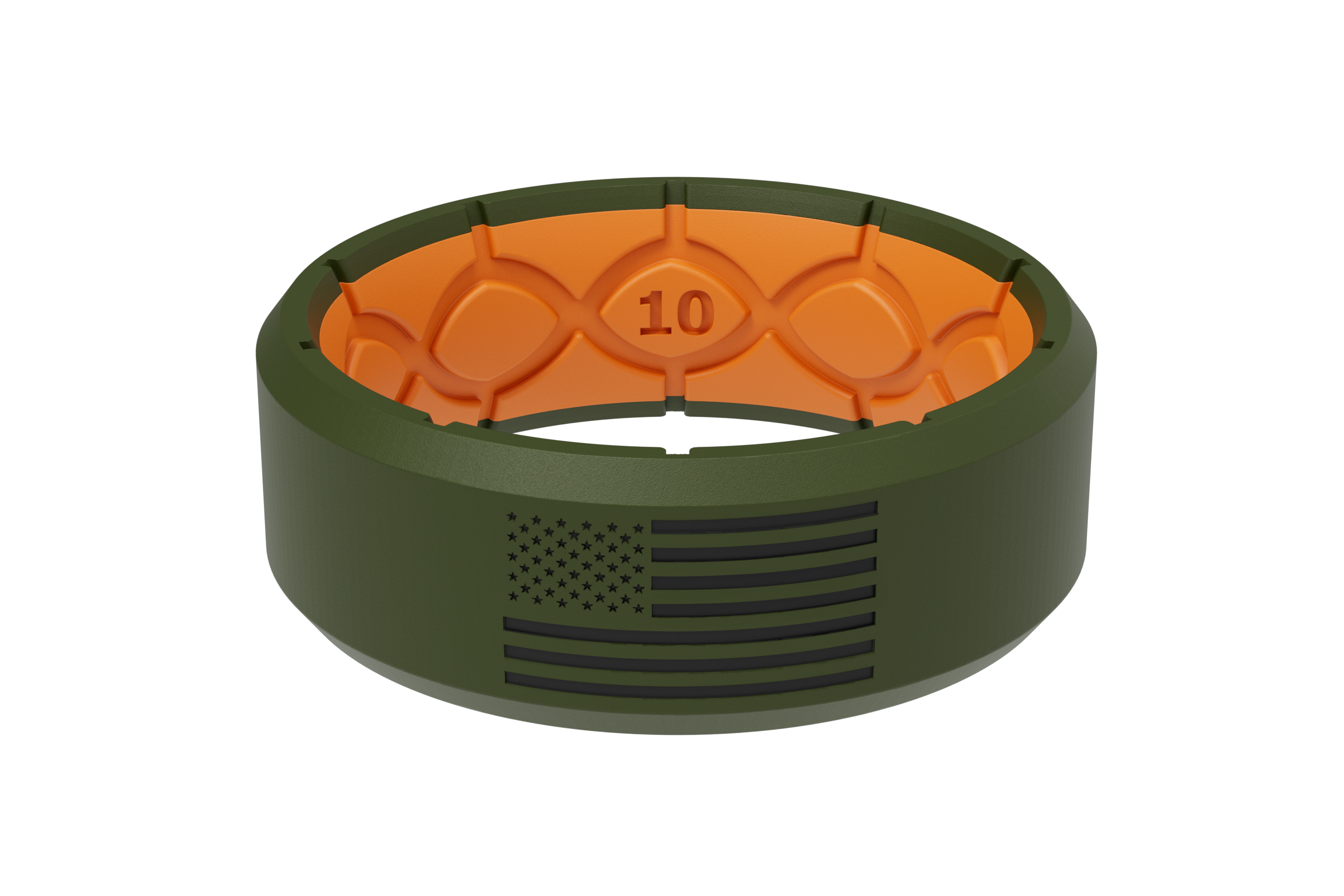 Groove Life Edge Hero Moss Green/Orange & Black American Flag Ring View 1